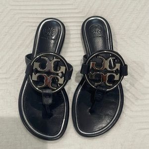 Tory Burch Navy and silver Miller flat sandal